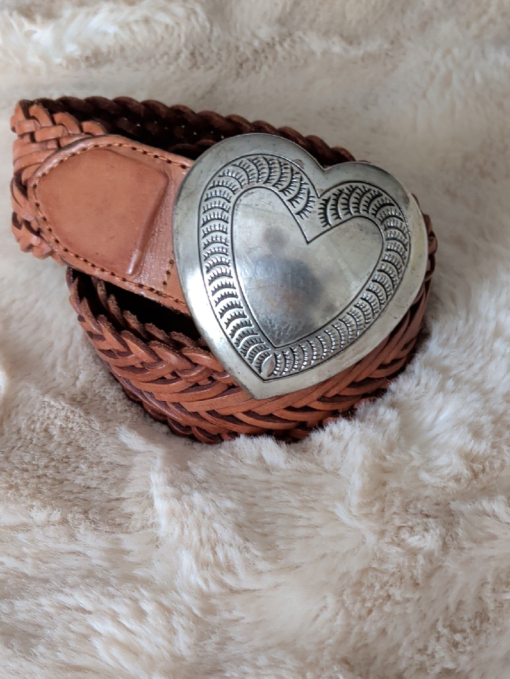 Stanley Braided Leather Belt with Heart-Shaped Silver Buckle - Brown